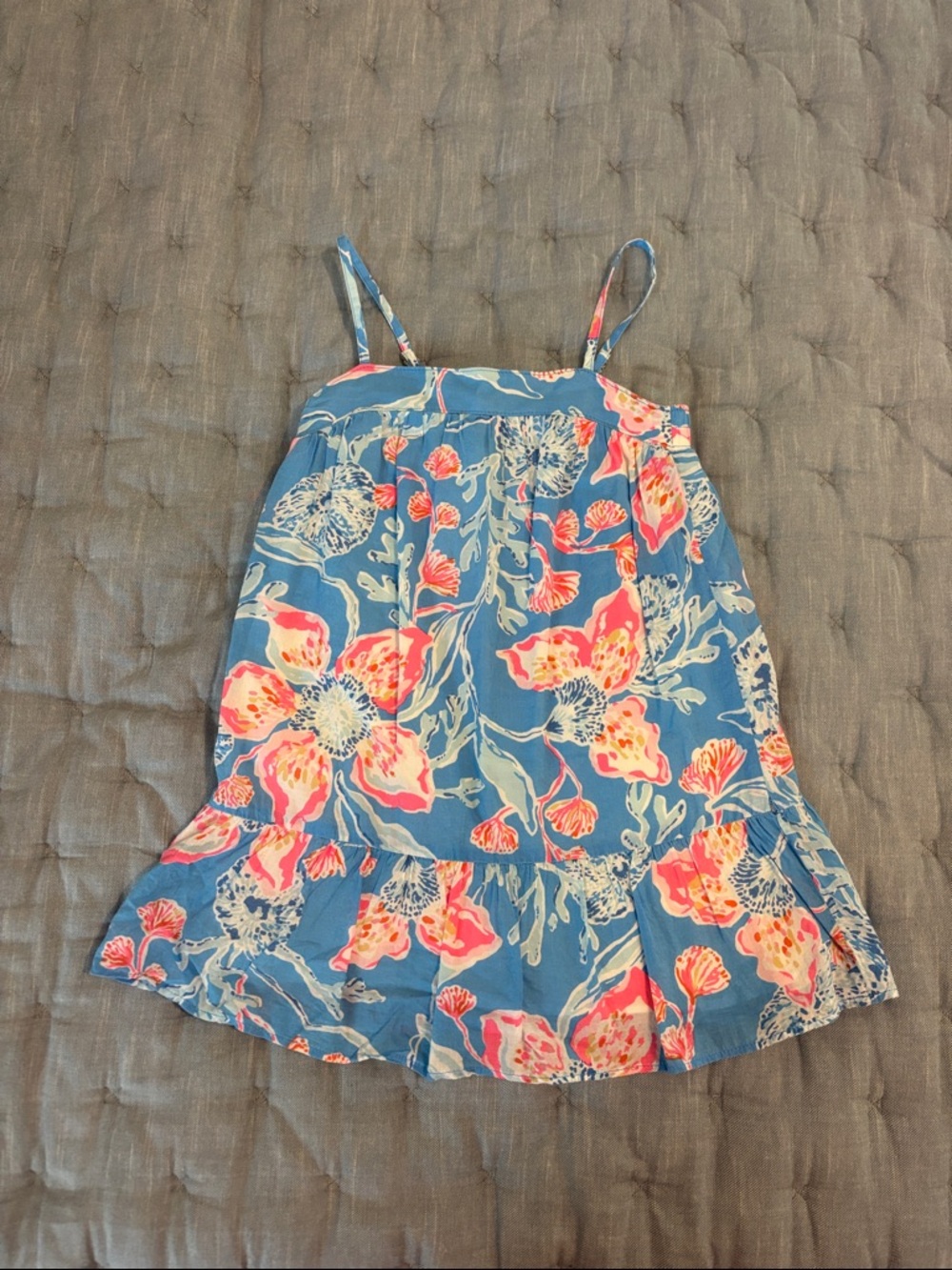 Lilly Pulitzer Blue Floral Spaghetti-Strap Dress with Pink Accents